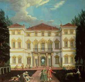 Maison de campagne avec des figures élégantes (une paire)