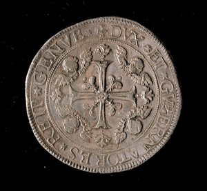 Monnaie de la République de Gênes : pièce de cinq écus en argent. 1693. Avers