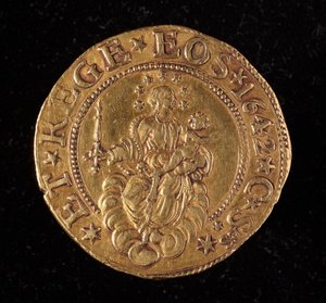 Monnaie de la République de Gênes : pièce de cinq doppie en or. Diam. 41 mm. 1642. verso. Gênes Musei di Strada Nuova - Italian School
