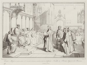 Dante Alighieri se présente au sénat comme ambassadeur de Guido Novello di Polenta, Seigneur de Ravenne - Italian School