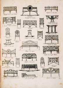 Conceptions de sièges de jardin, de A Compendium of Drawings, par J.G. Grohmann, publié en 1805