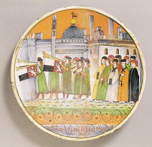 Plat décoré de musiciens (céramique)