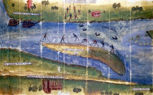 Dispute sur le droit de récolter la glace entre les habitants de la rivière Po. 1535. Milan, Archives Nationales - Italian School