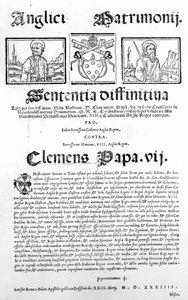 Document déclarant le jugement du Pape sur la validité du mariage de Henri VIII et Catherine d