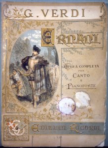 Ernani de Verdi, couverture de la partition musicale pour chant et piano, 19ème siècle - Italian School