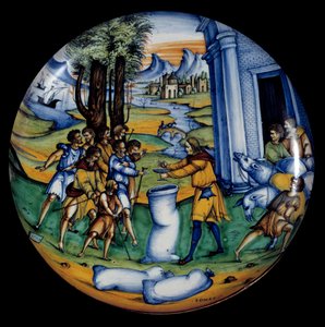 Coupe en faïence représentant Joseph dans le sac de Benjamin - Italian School