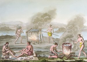 Indiens de Floride préparant et cuisinant de la nourriture, vers 1820