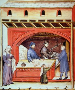 Vente de sel, illustration du Tacuinum Sanitatis Codex Vindobonensis