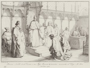 Francesco Novello II da Carrara et son fils Francesco III demandent miséricorde au Doge Michele Steno