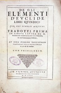 Frontispice du volume XV « Éléments » par le mathématicien grec Euclide (3e siècle av. J.-C.)