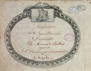 Frontispice (détail) de "Sinfonia en mi bémol majeur : dédiée à la mémoire de Bellini" par Gaetano Donizetti (1797-1848)