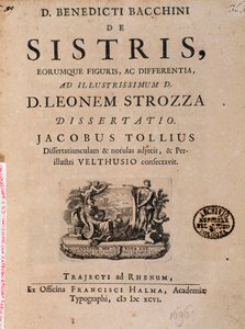 Frontispice de "De sistris" par Benedictus Bacchinius