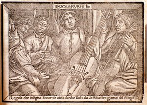 Frontispice de Regola Rubertina traité sur la viole de gambe par Silvestro Ganassi dal Fontego