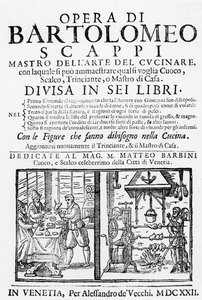 Frontispice du livre de cuisine de Bartolomeo Scappi, 1622 - Italian School