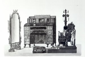 Mobilier de style grec de Décorations architecturales par Gaetano Landi, gravé par G. D