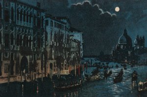Grand Canal et Salut (lithographie couleur) - Italian School