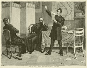 Guerrazzi lisant le siège de Florence à Mazzini et Carlo Bini (gravure)
