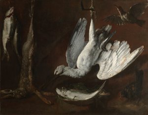 Lièvre, spatule et poisson, milieu des années 1600