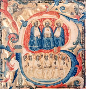 Initiale historiée B représentant la Trinité et le Christ entouré d