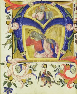 Initiale A représentant Jésus-Christ et un saint, début du XIVe siècle