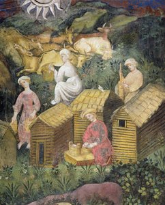 Pâturages de montagne. Traite des vaches et fabrication du fromage - Italian School