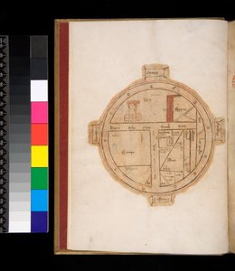 Ms 315. Horace, Ars Poetica et Epistulae, f.1v. Carte T-O du monde, avec une tour représentant Jérusalem - Italian School