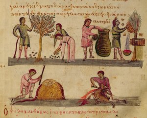 Ms Grec 479 Travail dans les champs, illustration du Cynegetica par Oppian - Italian School
