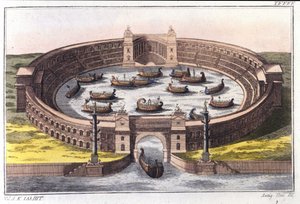 Naumachie, combat naval dans un amphithéâtre de Rome