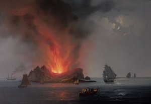 Nouveau volcan en éruption dans la mer autour de la Sicile en 1831 - Italian School
