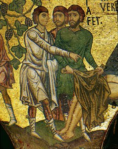Les fils de Noé couvrant leur père ivre ... (mosaïque) - Italian School