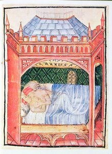 Couple dans un lit, du Tacuinum Sanitatis, c.1390-1400
