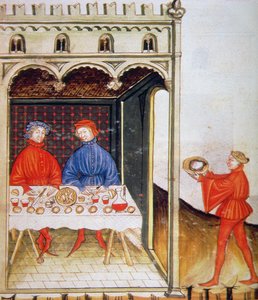 Nova 2644 Fol.53r Dégustation de blé bouilli, du Tacuinum Sanitatis Codex Vindobonensis
