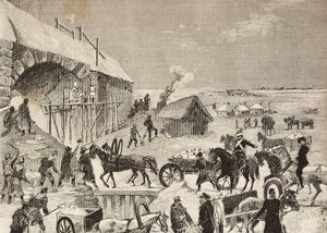 Une des forteresses en construction à la frontière de la Russie, gravure d
