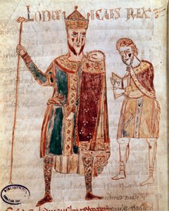 Portrait de Louis Ier le Pieux (778-840), roi de France Page de manuscrit (ms. 4) « Codex Legum Longobardorum » décrivant les lois du royaume lombard établies par le roi Rothari