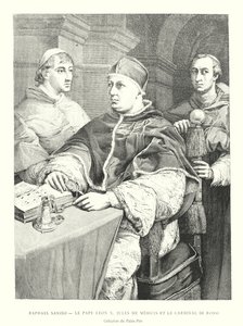 Raphaël Sanzio, Le Pape Léon X, Jules de Médicis et le Cardinal de Rossi, Collection du Palais Pitti (gravure)
