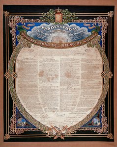 Risorgimento : constitution proclamée par le roi Ferdinand II des Deux-Siciles en 1847 - Italian School
