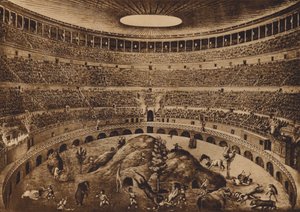 Roma / Rome : Intérieur du Colisée, La chasse aux foires, reconstitution historique (litho) - Italian School