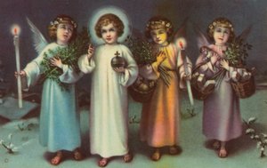 Saint et Anges (lithographie couleur) - Italian School