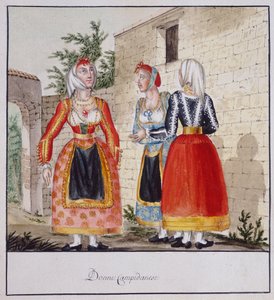 Femmes sardes en costumes de Campidano, imprimé ms.258, Collection Luzzetti
