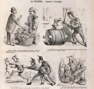 Caricature satirique dédiée à la crise viticole causée par le phylloxéra, illustration du journal satirique Spirito Folletto, 18 septembre - Italian School