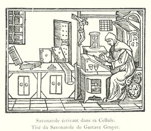 Savonarole écrivant dans sa Cellule, Tiré du Savonarole de Gustave Gruyer (gravure) - Italian School