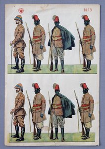 Soldats en uniformes Ascari, soldats en papier découpé, lithographie dorée, réalisée par Stella, Italie, XXe siècle - Italian School