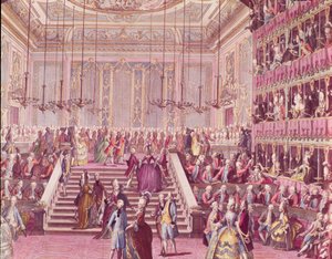 Le Bal au Teatro San Benoit à Venise le 22 janvier 1782, fin du XVIIIe siècle - Italian School
