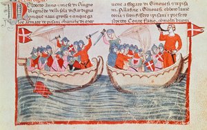 La bataille de Meloria, miniature des Nouvelles Chroniques - Italian School