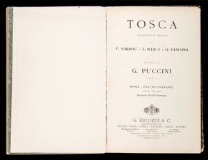 Page de titre, Libretto della Tosca par Giacomo Puccini, Édition Ricordi, Italie - Italian School