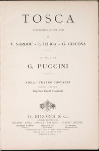 Page de titre, Libretto della Tosca, par Giacomo Puccini, Édition Ricordi, Italie