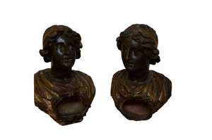 Deux bustes reliquaires polychromes et dorés (bois) - Italian School