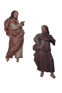 Deux reliefs polychromes en châtaignier de saints, Tyrol (châtaignier)