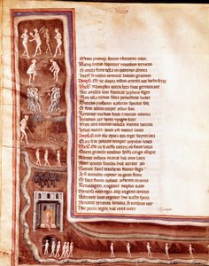Vue des Enfers, personnages et monstres, âmes errantes dans les cercles des enfers, illustration pour Hercule Furieux de Sénèque (miniature) - Italian School