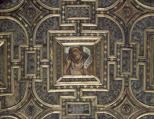 Vue du plafond à caissons avec des panneaux peints par Pier Maria Pennacchi (1464-1514/15) - Italian School
